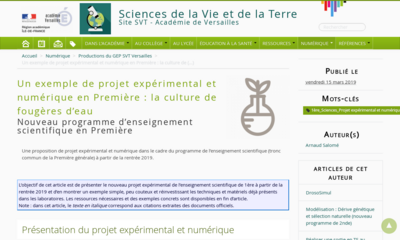 Edubase Un Exemple De Projet Experimental Et Numerique En Premiere La Culture De Fougeres D Eau